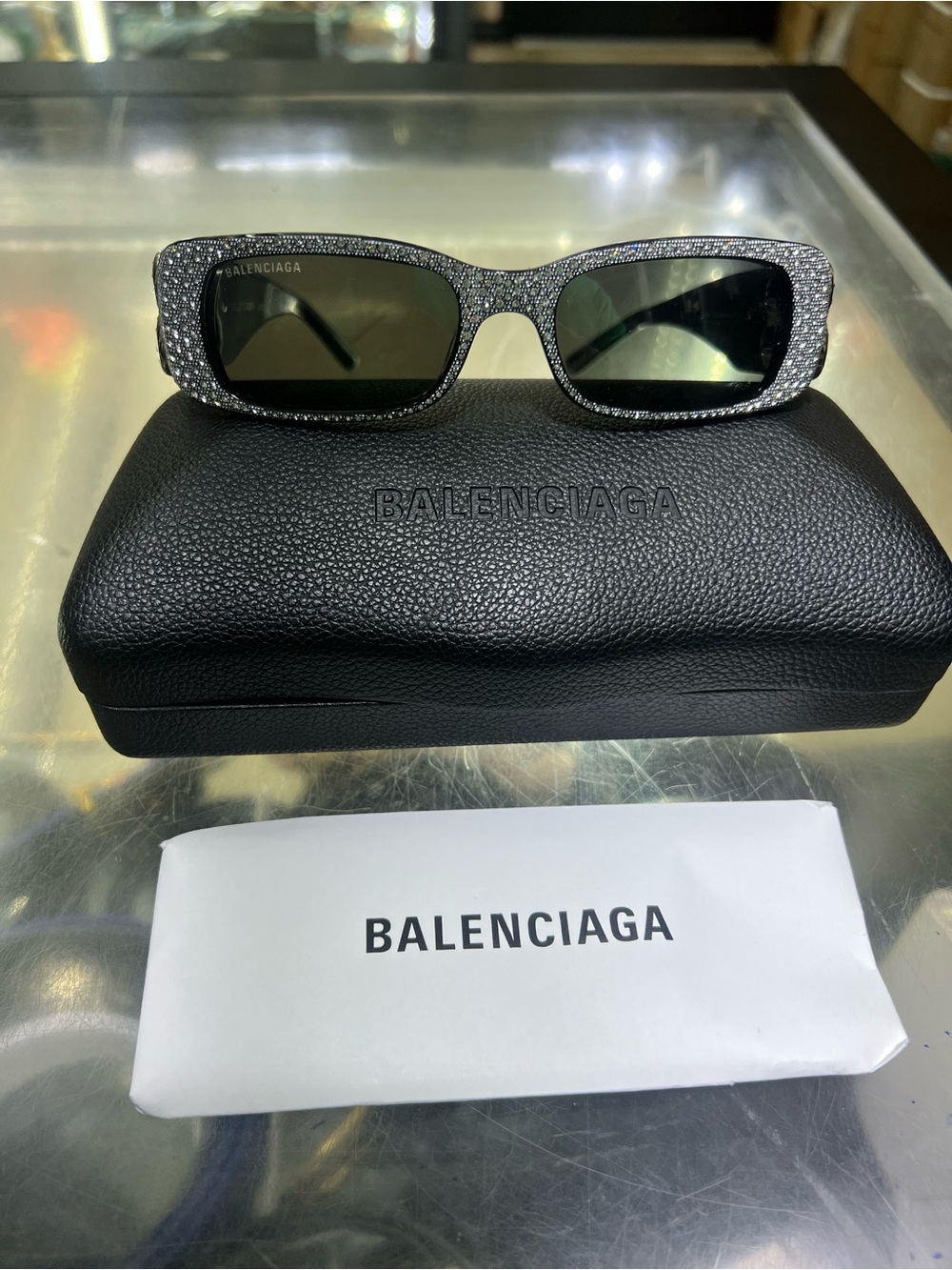 Balenciaga Dynasty Sunglasses with Crystal-Studded Silver Frame